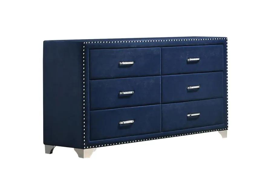 Melody 6-drawer Upholstered Dresser Pacific Blue