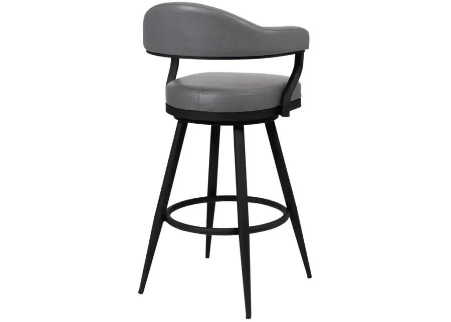 Justin 30" Bar Height Swivel Vintage Grey Faux Leather Bar Stool with Black Metal Legs