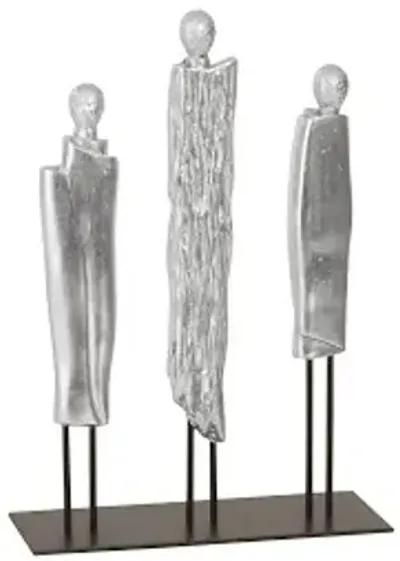 robed monk trio sculpture, silver leaf