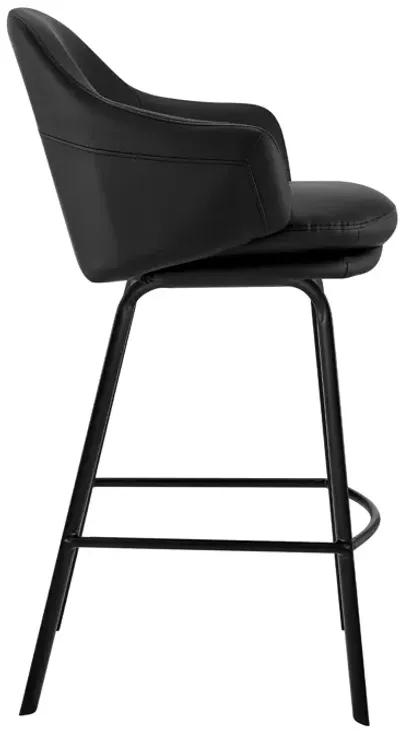 Brigden Black Faux Leather and Black Metal Swivel 26" Counter Stool