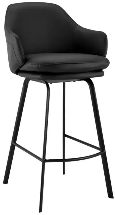 Brigden Black Faux Leather and Black Metal Swivel 26" Counter Stool