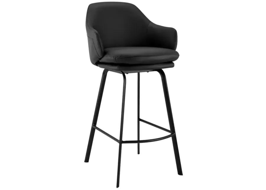 Brigden Black Faux Leather and Black Metal Swivel 26" Counter Stool