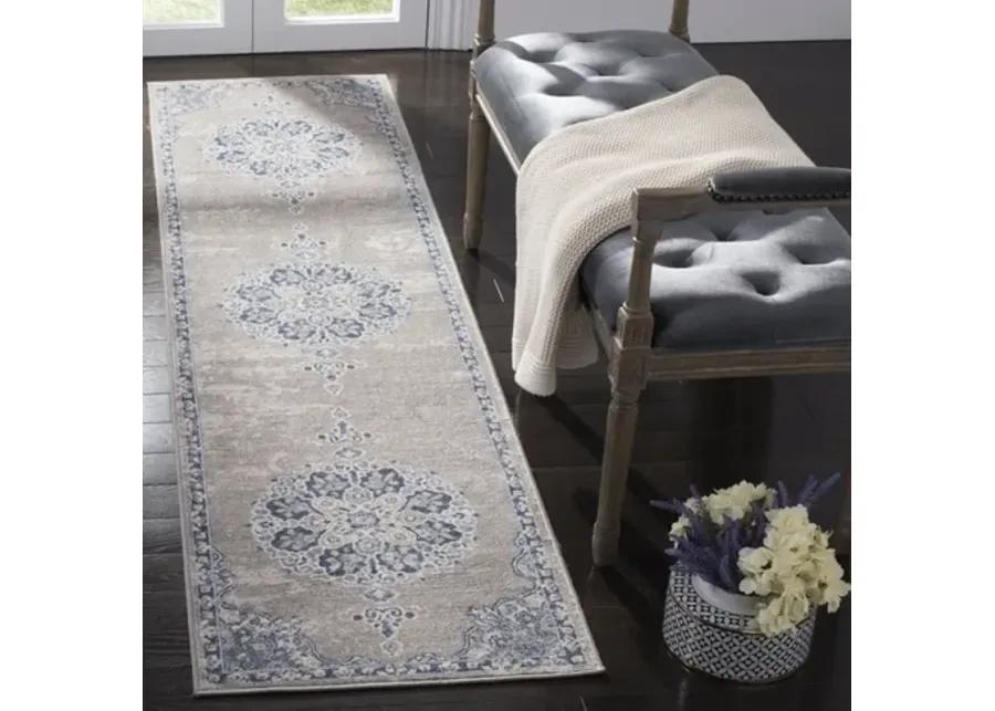 Brentwood 867 Light Grey / Blue 2' X 18' Runner Powerloomed Rug