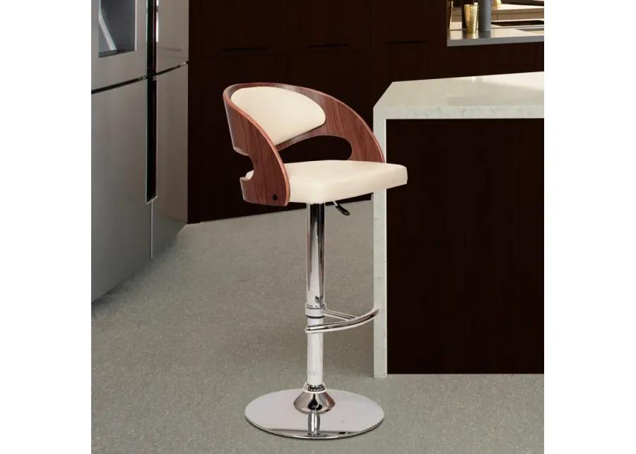 Malibu Swivel Barstool In Cream PU/ Walnut Veneer and Chrome Base