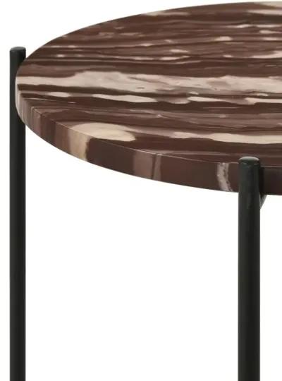 Latifa Round Accent Table with Marble Top Red and Black