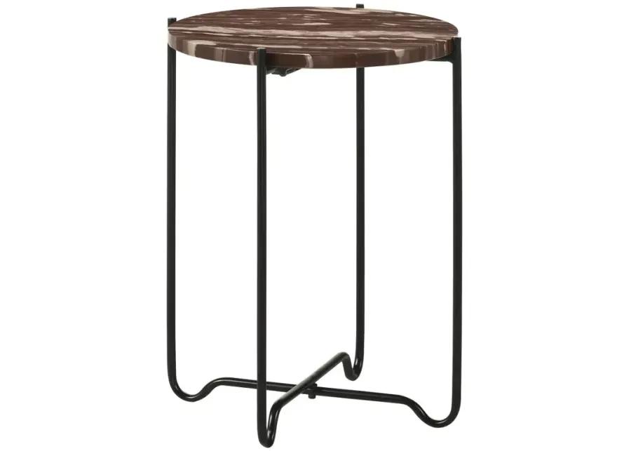 Latifa Round Accent Table with Marble Top Red and Black