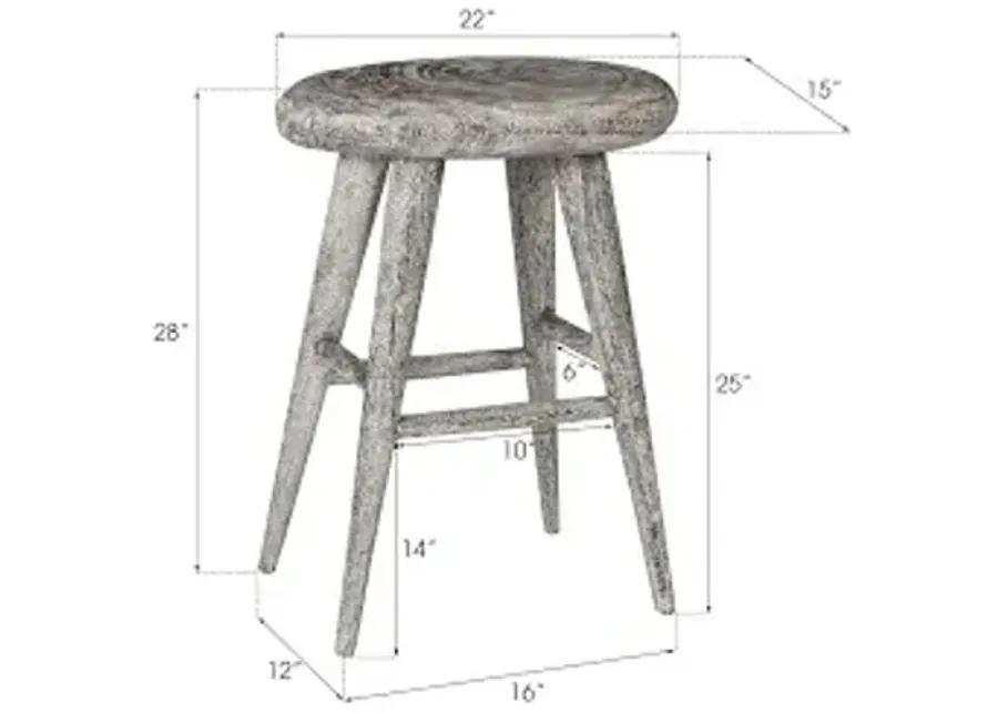 smoothed counter stool, chamcha wood, gray stone, oval