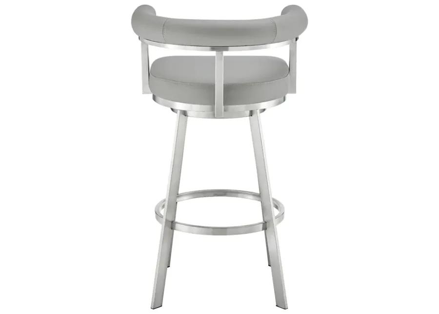 Magnolia 26" Swivel Counter Stool in Brushed Stainless Steel with Light Gray Faux Leather