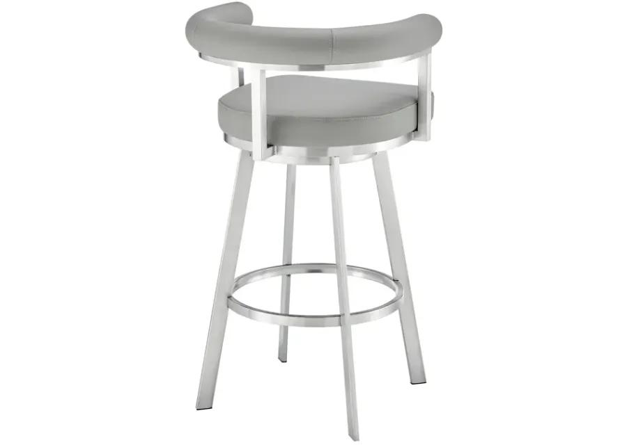 Magnolia 26" Swivel Counter Stool in Brushed Stainless Steel with Light Gray Faux Leather