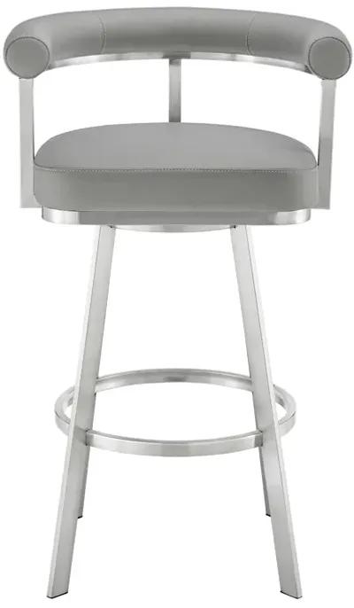 Magnolia 26" Swivel Counter Stool in Brushed Stainless Steel with Light Gray Faux Leather