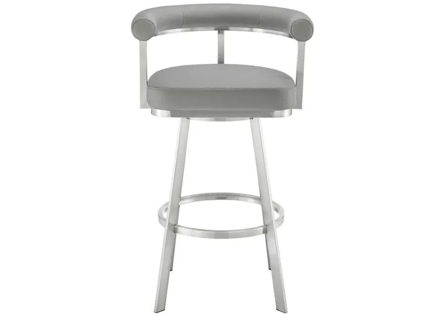 Magnolia 26" Swivel Counter Stool in Brushed Stainless Steel with Light Gray Faux Leather