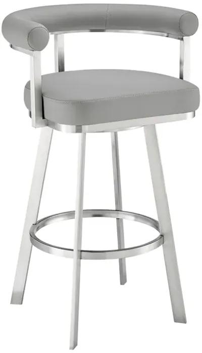 Magnolia 26" Swivel Counter Stool in Brushed Stainless Steel with Light Gray Faux Leather