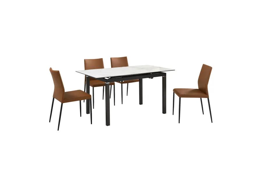 Giana Kash 5 Piece Extendable Dining Set with Brown Faux Leather Chairs