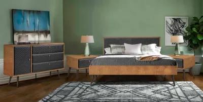 Coco Rustic 4 piece Upholstered Platform Bedroom Set in King with Dresser and 2 Nightstands 