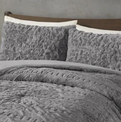 Madison Park Blair Grey Ruched Fur Down Alternative Comforter Set