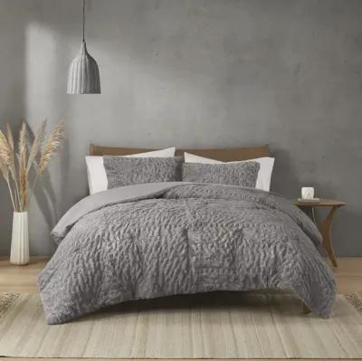 Madison Park Blair Grey Ruched Fur Down Alternative Comforter Set