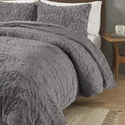 Madison Park Blair Grey Ruched Fur Down Alternative Comforter Set