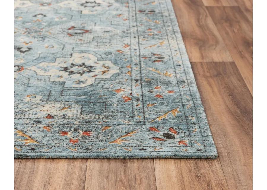 Premier Blue Distressed Classical NZ Wool/Tencel Blend 10' x 13' Rectangle Rug