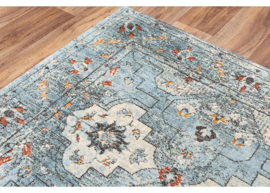 Premier Blue Distressed Classical NZ Wool/Tencel Blend 10' x 13' Rectangle Rug