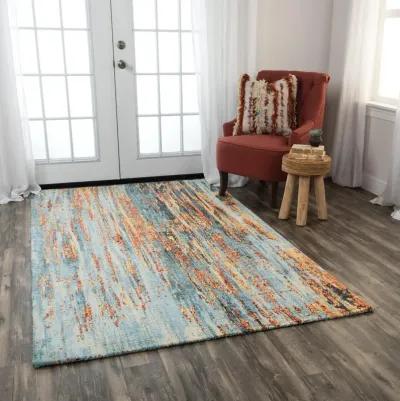 Premier Blue Abstract NZ Wool/Tencel Blend 8' x 10' Rectangle Rug