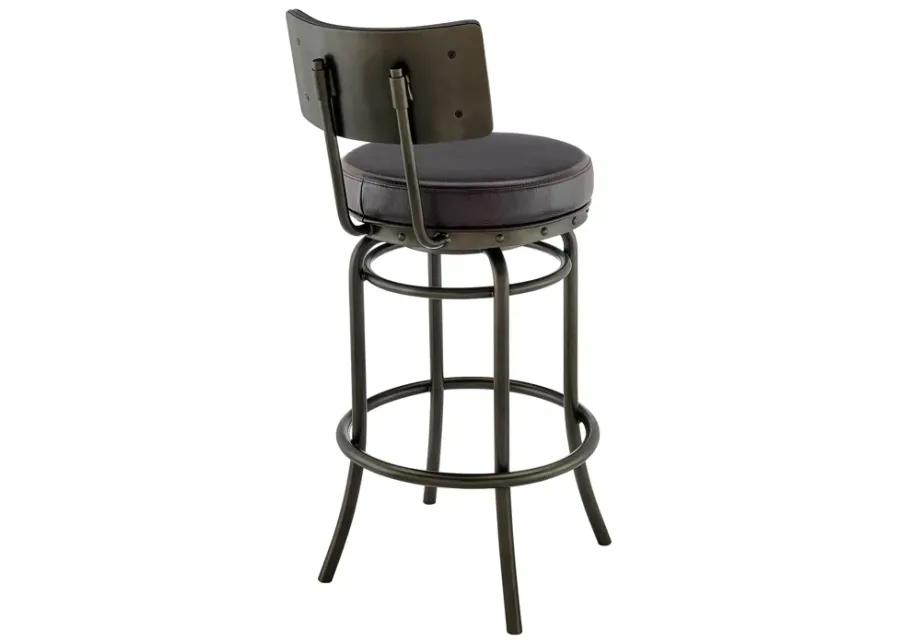 Rees Swivel Counter or Bar Stool in Mocha Finish with Brown Faux Leather