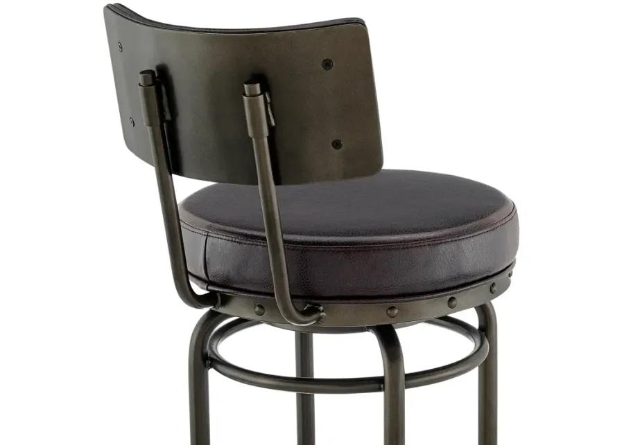 Rees Swivel Counter or Bar Stool in Mocha Finish with Brown Faux Leather