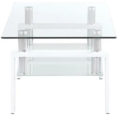 Dyer Rectangular Glass Top Coffee Table With Shelf White