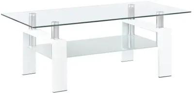 Dyer Rectangular Glass Top Coffee Table With Shelf White