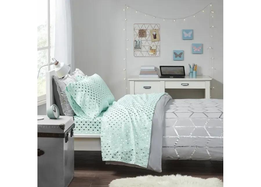 Intelligent Design Metallic Dot Aqua/Silver Printed Sheet Set