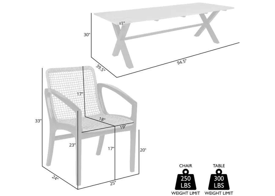 Glendora Beckham Outdoor Patio 7 Piece Live Edge Dining Set in Eucalyptus Wood and Gray Rope