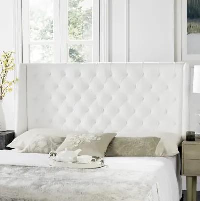 London White Tufted Winged Headboard - Flat Nail Heads