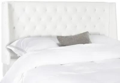 London White Tufted Winged Headboard - Flat Nail Heads