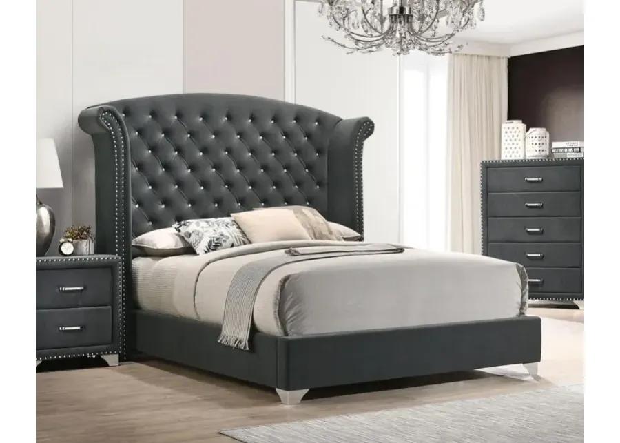 Melody Eastern King Wingback Upholstered Bed Grey