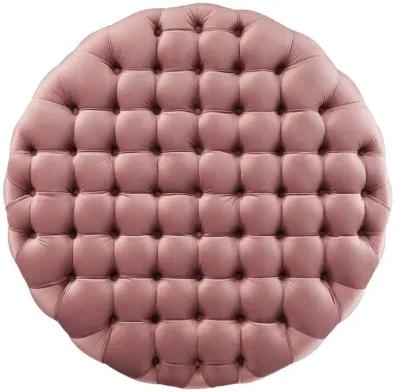 Amour Tufted Button Large Round Performance Velvet Ottoman