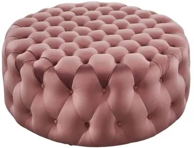 Amour Tufted Button Large Round Performance Velvet Ottoman