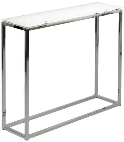 Sandor Console Table with Pure White Tempered Glass Top and Chrome Frame