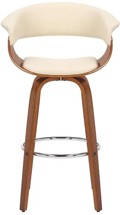 Julyssa 30" Bar Height Swivel Cream Faux Leather and Walnut Wood Bar Stool