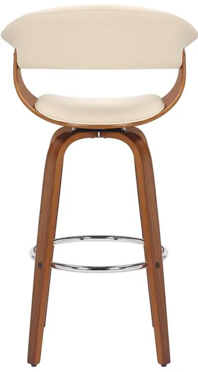 Julyssa 30" Bar Height Swivel Cream Faux Leather and Walnut Wood Bar Stool