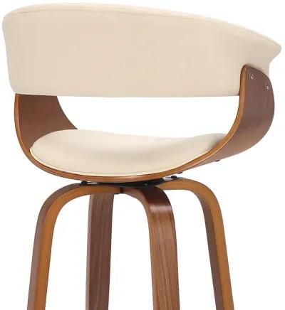 Julyssa 30" Bar Height Swivel Cream Faux Leather and Walnut Wood Bar Stool