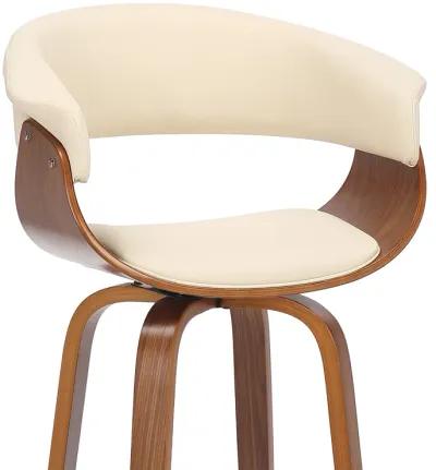 Julyssa 30" Bar Height Swivel Cream Faux Leather and Walnut Wood Bar Stool