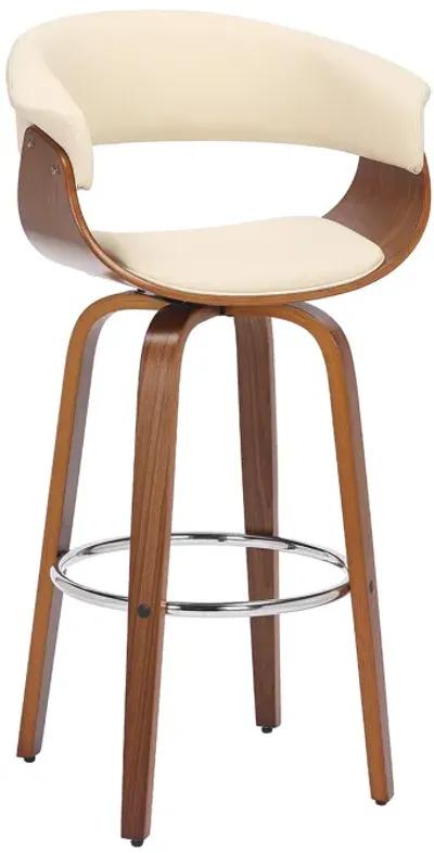 Julyssa 30" Bar Height Swivel Cream Faux Leather and Walnut Wood Bar Stool