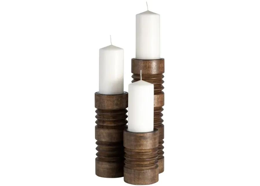 Wood, 6"h Accordion Candle Holder, Brown