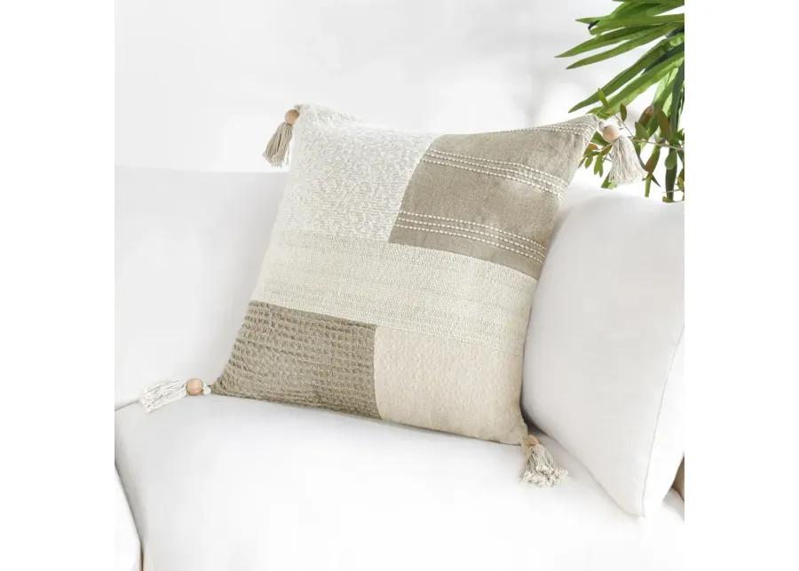 Yasa 22" Cotton Blend Throw Pillow, Ivory