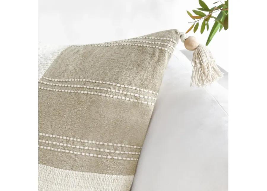 Yasa 22" Cotton Blend Throw Pillow, Ivory