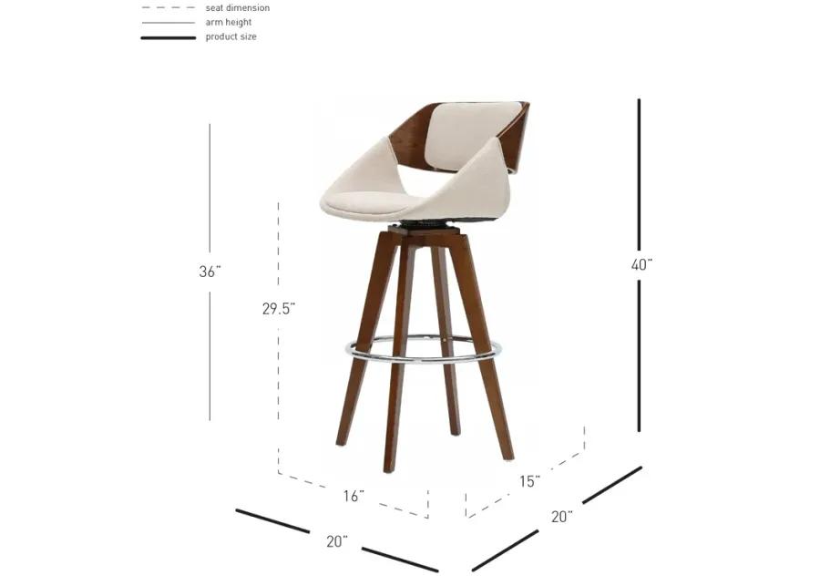 cyprus kd fabric bamboo bar stool, santorini sand/walnut