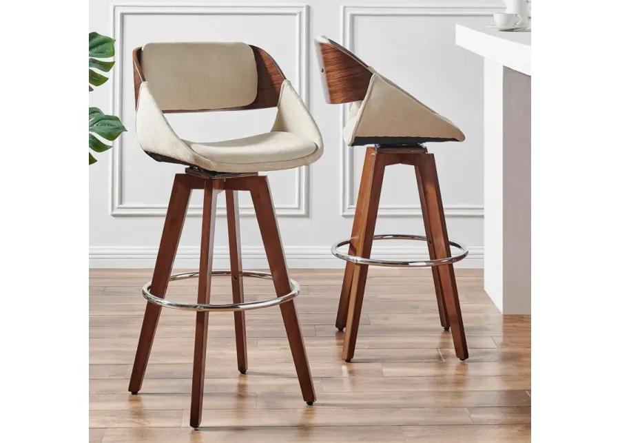 cyprus kd fabric bamboo bar stool, santorini sand/walnut