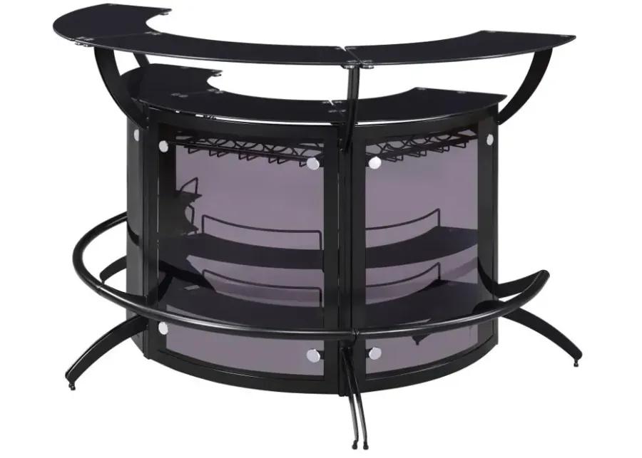 Dallas 2-shelf Curved Home Bar Smoke and Black Glass (Set of 3)