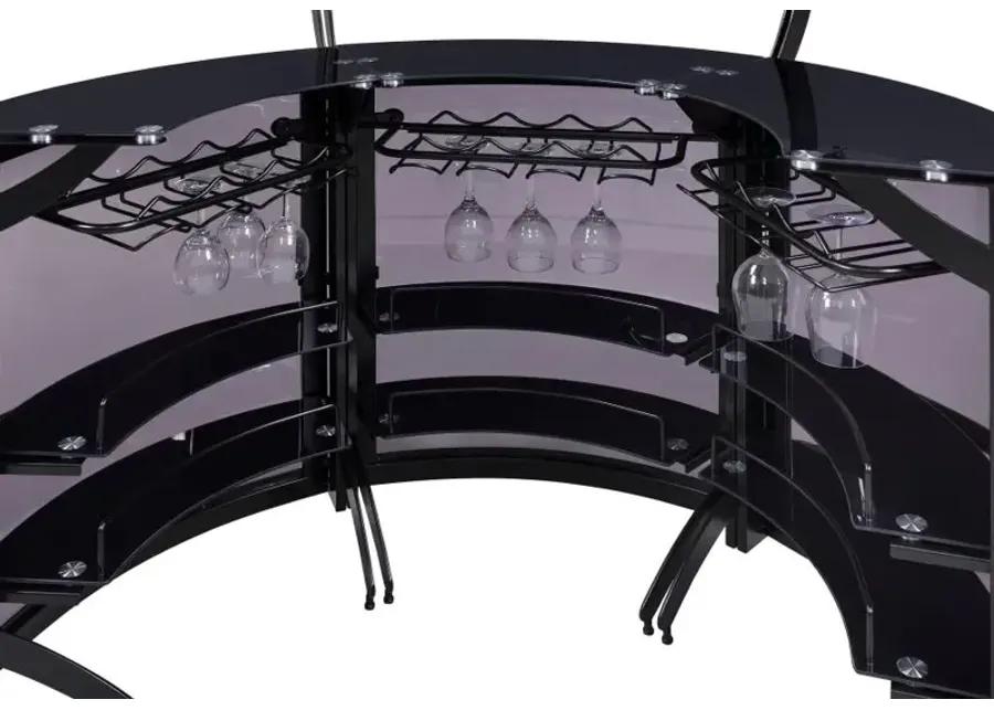 Dallas 2-shelf Curved Home Bar Smoke and Black Glass (Set of 3)