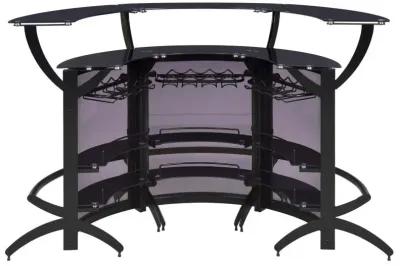 Dallas 2-shelf Curved Home Bar Smoke and Black Glass (Set of 3)