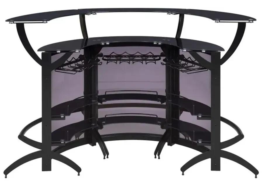 Dallas 2-shelf Curved Home Bar Smoke and Black Glass (Set of 3)